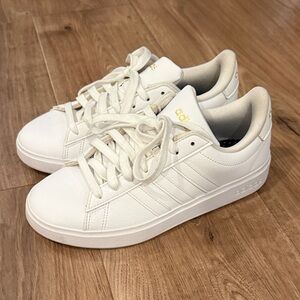 Adidas Classic White and Gold Sneakers